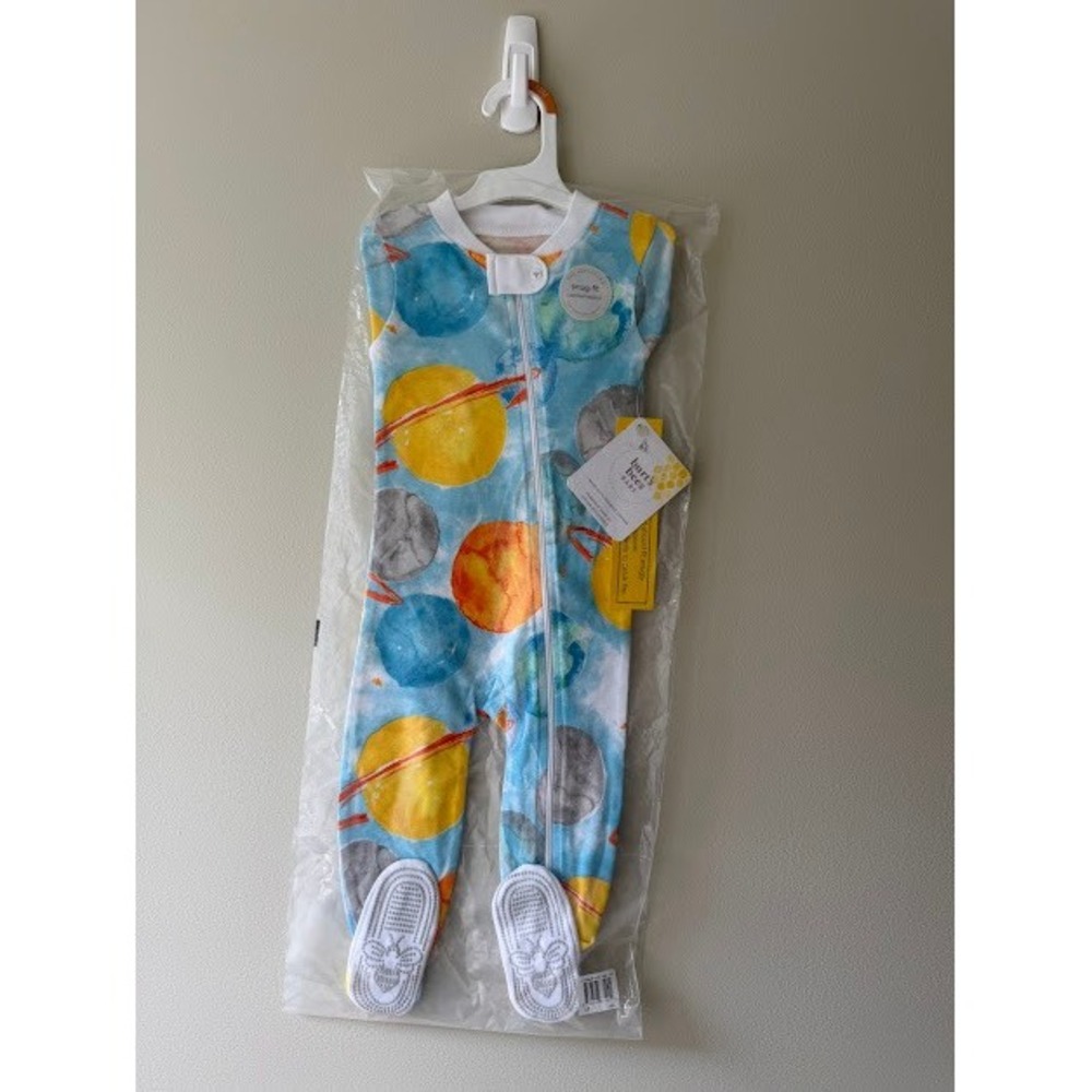NWT Burts Bees Baby Pajamas 12M Blue Planet Print Sleeper Snug Fit Organic - Picture 9 of 9